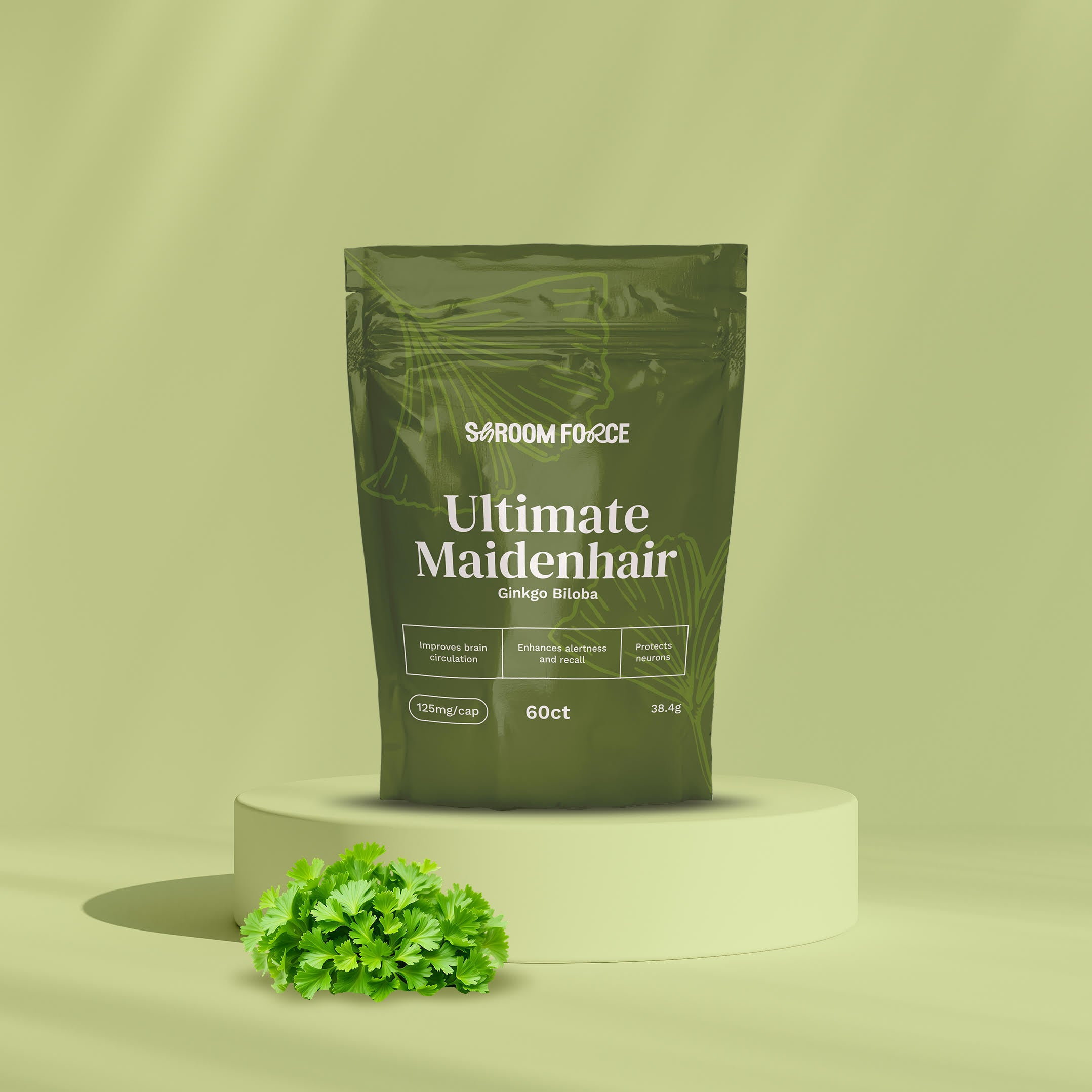 Green package of 'Ultimate Maidenhair' on a light green background